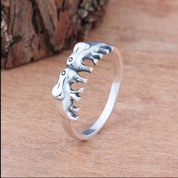 New 925 Silver Two Lovely Elephants Beautiful Ring - Picture 4 of 5
